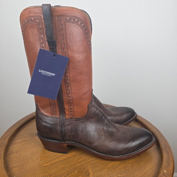 LUCCHESE MEN'S SIZE 14D, MADE IN USA Handmade BROWN Calfskin Western Boots NWT - Picture 7 of 8